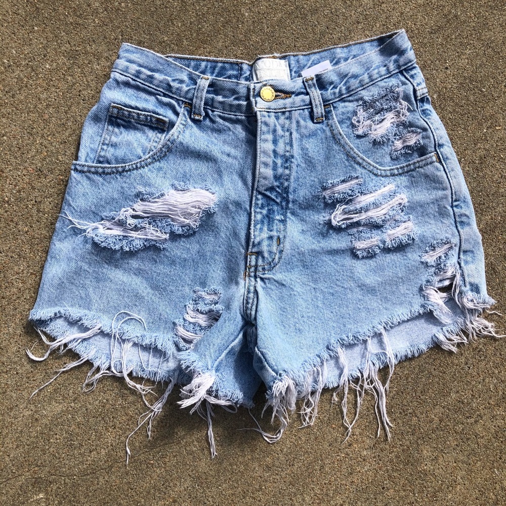 Distressed High Waist Jean Shorts